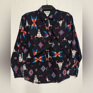 Wrangler Women’s Western Button Blouse Shirt VTG 90s XL Aztec Multi-Color